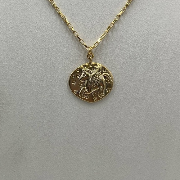 Shashi Magical Pegasus Coin Charm 18K Gold Plated Long Necklace USA Made - Picture 7 of 13